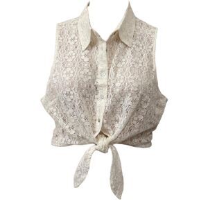 Iris LA Ivory Sheer Lace Tie Waist Crop Top, NWT! Size 1X (Runs small)